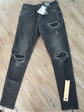 GK Washed Black Button-Fly Denim Jeans